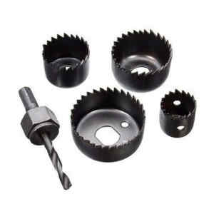 SET DE 5 PIEZAS, 4 BROCAS SIERRAS Y 1 MANDRIL, CORTA CIRCULO, MADERA, PLASTICO Y ALUMINIO. MARCA STANLEY