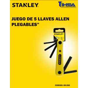 JUEGO 5 LLAVES HEXAGONALES/ALLEN, PLEGABLES,SAE DE 3/16, 7/32, 1/4, 5/16 A 3/8 PULGADAS. MARCA STANLEY