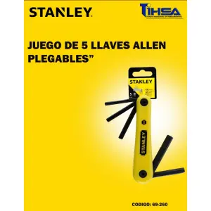 JUEGO 5 LLAVES HEXAGONALES/ALLEN, PLEGABLES,SAE DE 3/16, 7/32, 1/4, 5/16 A 3/8 PULGADAS. MARCA STANLEY
