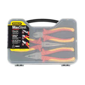 JUEGO DE 3 ALICATES MAXSTEEL VDE 1000V,PARA ELECTRICISTA, CORTE DIAGONAL Y PUNTA LARGA. MARCA STANLEY