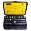 JUEGO DE 18 PIEZAS, RAIZ DE 1/4 PULGADAS, COPAS EN MILIMETROS, EXTENSIONES Y RATCHET CON MALETA PLASTICA. MARCA STANLEY