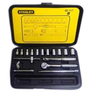 JUEGO DE 18 PIEZAS, RAIZ DE 1/4 PULGADAS, COPAS EN MILIMETROS, EXTENSIONES Y RATCHET CON MALETA PLASTICA. MARCA STANLEY
