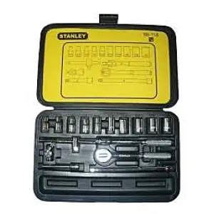 JUEGO DE 17 PIEZAS, RAIZ DE 1/4 PULGADAS, COPAS EN PULGADAS, EXTENSIONES Y RATCHET CON MALETA PLASTICA. MARCA STANLEY