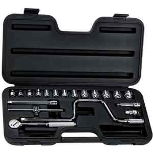 JUEGO DE 20 PIEZAS, COPAS EN PULGADAS, RAIZ 3/8 PULGADAS, CON MALETA PLASTICA. MARCA STANLEY