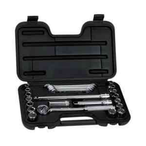 JUEGO DE 25 PIEZAS, RAIZ DE 1/2 PULGADAS, COPAS 6 PUNTOS, MILIMETRICAS Y PULGADAS CON MALETA PLASTICA. MARCA STANLEY