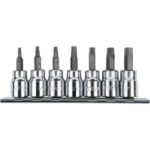 JUEGO DE 7 PUNTAS TORX, RAIZ DE 3/8 CON PORTACOPAS. MARCA STANLEY