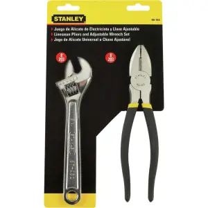 JUEGO DE ALICATE DE ELECTRICISTA Y  LLAVE AJUSTABLE, LARGO DE 8 PULGADAS. MARCA STANLEY