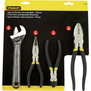 JUEGO DE 3 ALICATES Y LLAVE AJUSTABLE, LARGOS DE 6 Y 8 PULGADAS. MARCA STANLEY