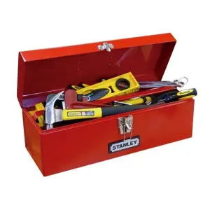 CAJA METALICA PARA HERRAMIENTAS, CON BANDEJA, ANCHO 19 PULG, ALTO 7 PULG, PROFUNDIDAD 7 PULG, COLOR ROJO. MARCA STANLEY