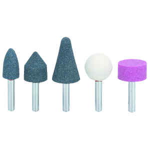 SET DE 5 PIEDRAS DE ESMERILAR, ABRASIVAS, 1/4 PULG DE EJE, GRANO 60, OXIDO DE ALUMINIO. MARCA CAMPBELL HAUSFELD