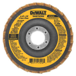 DISCO FLAP DISK, DE ALETAS NO TEJIDAS,4 1/2 PULG X 7/8, PULIR, GRANO GRUESO.MARCA DEWALT