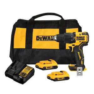 BARRENO PERCUTOR ATOMIC, 20 VOLTIOS, 1/2 PULG, 2 BATERIAS,1 CARGADOR, INALAMBRICO. MARCA DEWALT