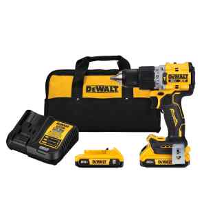 BARRENO/TALADRO PERCUTOR XR, 1/2 PULG, 20 VOLTIOS, SIN CARBONES, 2 BATERIAS, CARGADOR Y BOLSA DE NYLON. MARCA DEWALT