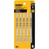 SET DE 5 CUCHILLAS DE CALADORA, 6 DIENTES X PULG, 4 PULG DE LARGO, CORTES RAPIDOS EN MADERA. MARCA DEWALT