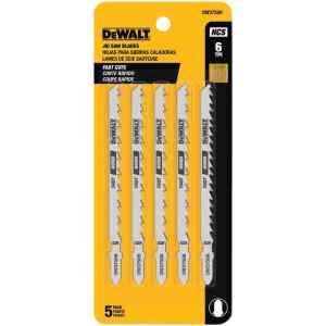 SET DE 5 CUCHILLAS DE CALADORA, 6 DIENTES X PULG, 4 PULG DE LARGO, CORTES RAPIDOS EN MADERA. MARCA DEWALT