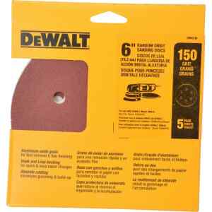 SET DE 5 DISCOS DE LIJA, 6 PULG, GRANO 150, TIPO VELCRO. MARCA DEWALT