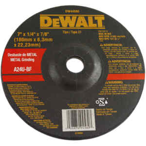 DISCO ABRASIVO, CONCAVO, 7 X 1/4 X 7/8 PULG, PULIR O DESBASTAR METAL. MARCA DEWALT