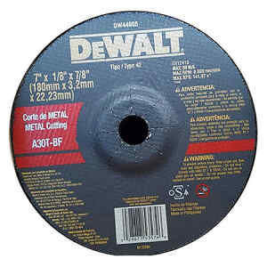 DISCO ABRASIVO CONCAVO, 7 X 1/8X 7/8, CORTAR METAL. MARCA DEWALT