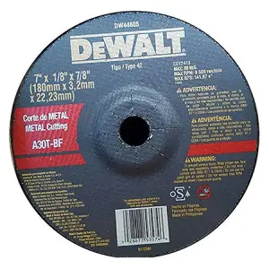 DISCO ABRASIVO CONCAVO, 7 X 1/8X 7/8, CORTAR METAL. MARCA DEWALT