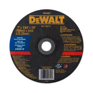 DISCO ABRASIVO, PLANO, 7 X 5/64 X 7/8 PULG, CORTAR ACERO INOXIDABLE, DELGADO. MARCA DEWALT