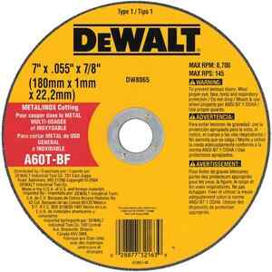 DISCO ABRASIVO, PLANO, 7 X 0.55 X 7/8 PULG, CORTAR ACERO INOXIDABLE. MARCA DEWALT