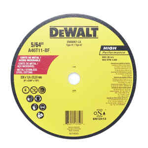 DISCO ABRASIVO, PLANO, 9 X 5/64 X 7/8 PULG, CORTAR METAL, ACERO INOXIDABLE. MARCA DEWALT