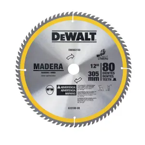DISCO DE SIERRA, 12 PULG, 80 DIENTES, CORTE FINO. MARCA DEWALT