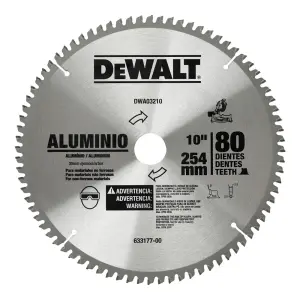 DISCO DE SIERRA, 10 PULG, EJE 30 MM ADAPTADOR DE 1, 5/8, 3/4 PULG, 80 DIENTES DE CARBURO, P/ALUMINIO. MARCA DEWALT