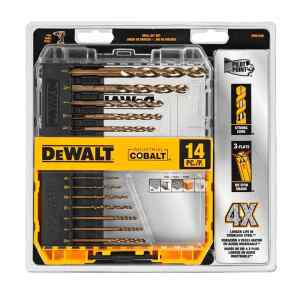 SET DE 14 BROCAS DE COBALTO, METAL Y MADERA, 3/8, 5/16, 1/4, 7/32, 3/16, 1/16, 5/64, 3/32, 7/64, 1/8. MARCA DEWALT