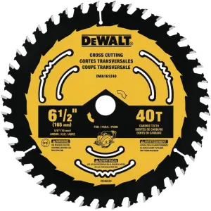 DISCO DE SIERRA, 6-1/2 PULG, EJE 5/8 PULG, 40 DIENTES DE CARBURO, PARA CORTES TRANVERSALES EN MADERA. MARCA DEWALT
