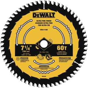 DISCO DE SIERRA, 7-1/4 PULG, EJE 5/8 PULG, 60 DIENTES DE CARBURO, PARA ACABADO ULTRAFINO EN MADERA. MARCA DEWALT