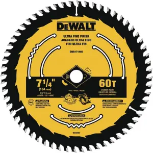DISCO DE SIERRA, 7-1/4 PULG, EJE 5/8 PULG, 60 DIENTES DE CARBURO, PARA ACABADO ULTRAFINO EN MADERA. MARCA DEWALT