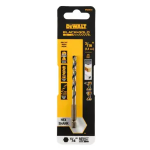 BROCA HSS PARA METAL Y MADERA DE 3/16 PULGADAS, VASTAGO HEXAGONAL DE 1/4 PULGADA. MARCA DEWALT