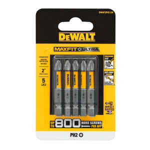 SET 5 PUNTAS PHILLIPS MAXFIT ULTRA No. 2 X 2 PULGADAS DE LARGO, DISEÑO ANTI-SNAP QUE REDUCE LA ROTURA. DEWALT