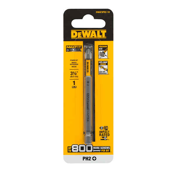 PUNTA PHILLIPS MAXFIT ULTRA No. 2 X 3- 1/2 PULGADAS DE LARGO, DISEÑO ANTI-SNAP QUE REDUCE LA ROTURA. DEWALT