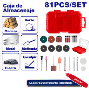 KIT DE 81 PIEZAS PARA DREMEL/ ROTO TOOL, CON MALETA PLASTICA. MARCA EMTOP