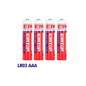 PAQUETE DE 4 BATERIAS ALCALINAS TRIPLE AAA DE 1.5V, 1300 MAH. MARCA EMTOP