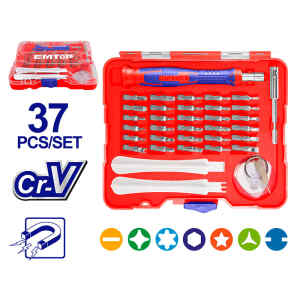 JUEGO DE 37 PIEZAS DESTORNILLADOR CON PUNTAS DE PRECISION INTERCAMBIABLES. MARCA EMTOP