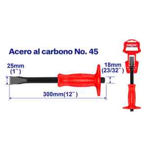 CINCEL PLANO, LARGO 12 PULG, 300 MM, MANGO 3/4 PULG, 18 MM, CABEZA DE PALA 1 PULG, 25 MM. MARCA EMTOP