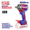 LLAVE DE IMPACTO INALAMBRICA 1/2, 20V, BRUSHLESS, 400NM,CON 3 COPAS MM, SIN BATERIA NI CARGADOR. EMTOP