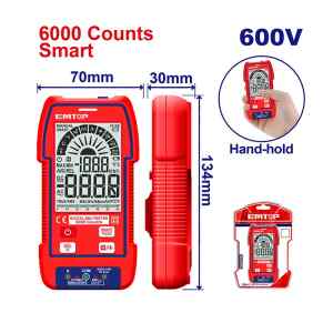MULTIMETRO DIGITAL 600V, DETECTA VOLTAJE SIN CONTACTO, PROBADOR DE DIODO, APAGADO AUTOMATICO. EMTOP