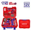 KIT TALADRO ROTACIONAL INALAMBRICO 3/8, 12V, CON JUEGO DE HERRAMIENTAS MANUALES Y PUNTAS, 96 PIEZAS. EMTOP