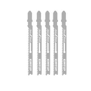 SET DE 5 HOJAS DE SIERRA CALADORA TIPO T, SEGUETA CORTE LIMPIO EN MADERA 10 TPI X 4 PULGADAS DE LARGO. MARCA EMTOP