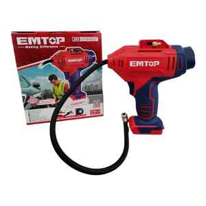 COMPRESOR DE AIRE INALAMBRICO 20 VOLTIOS, CON LUZ LED, PRESION 150 PSI, SIN CARGADOR NI BATERIA. MARCA EMTOP