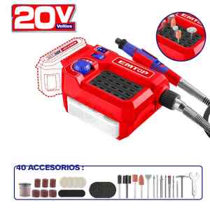 ROTO TOOL/RECTIFICADOR DE MATRICES, INALAMBRICO 20VOLT, 5000 a 33000 RPM. 40 ACCESORIOS, SIN BATERIA NI CARGADOR. EMTOP
