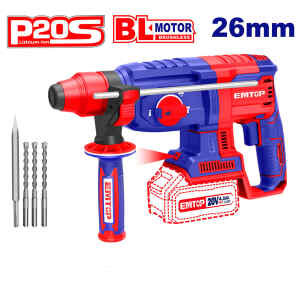 ROTOMARTILLO INALAMBRICO DE 20 VOLT, SDS PLUS, BRUSHLESS, 0-1100RPM, 2.5 JOULES, SIN BATERIA NI CARGADOR. EMTOP