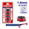 SET 4 CARRETES DE HILO 1.6MM, LARGO 5 METROS PARA ORILLADORA DE GRAMA COMPATIBLE CON ELGT20018, ELGT20328. MARCA EMTOP