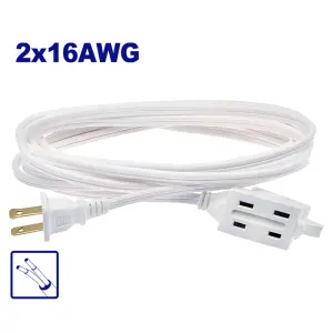 EXTENSION ELECTRICA BLANCA 8 METROS DE LARGO, CALIBRE 2X16 AWG. EMTOP