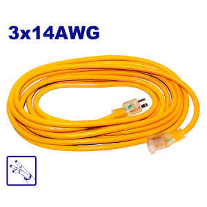 EXTENSION ELECTRICA AMARILLA, DE 8 METROS, CALIBRE 3X14 AWG. EMTOP