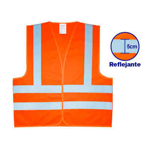 CHALECO REFLECTIVO ANARANJADO FLUORESCENTE, TIRAS REFLECTANTE DE 5 CENTIMETROS DE ANCHO, TALLA XL. EMTOP